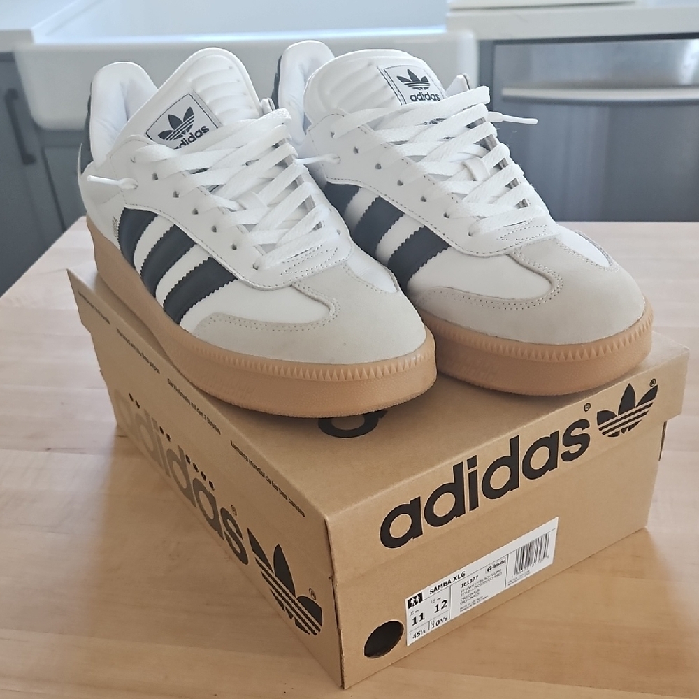 Adidas Kids White and Black Sneakers with Gum Sole